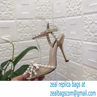 Dolce  &  Gabbana Heel 10.5cm Satin Sandals Beige with Pearl Application 2021